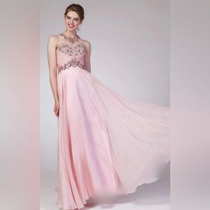 Aurora - Blush Pink Stunning Rhinestone Chiffon Gown